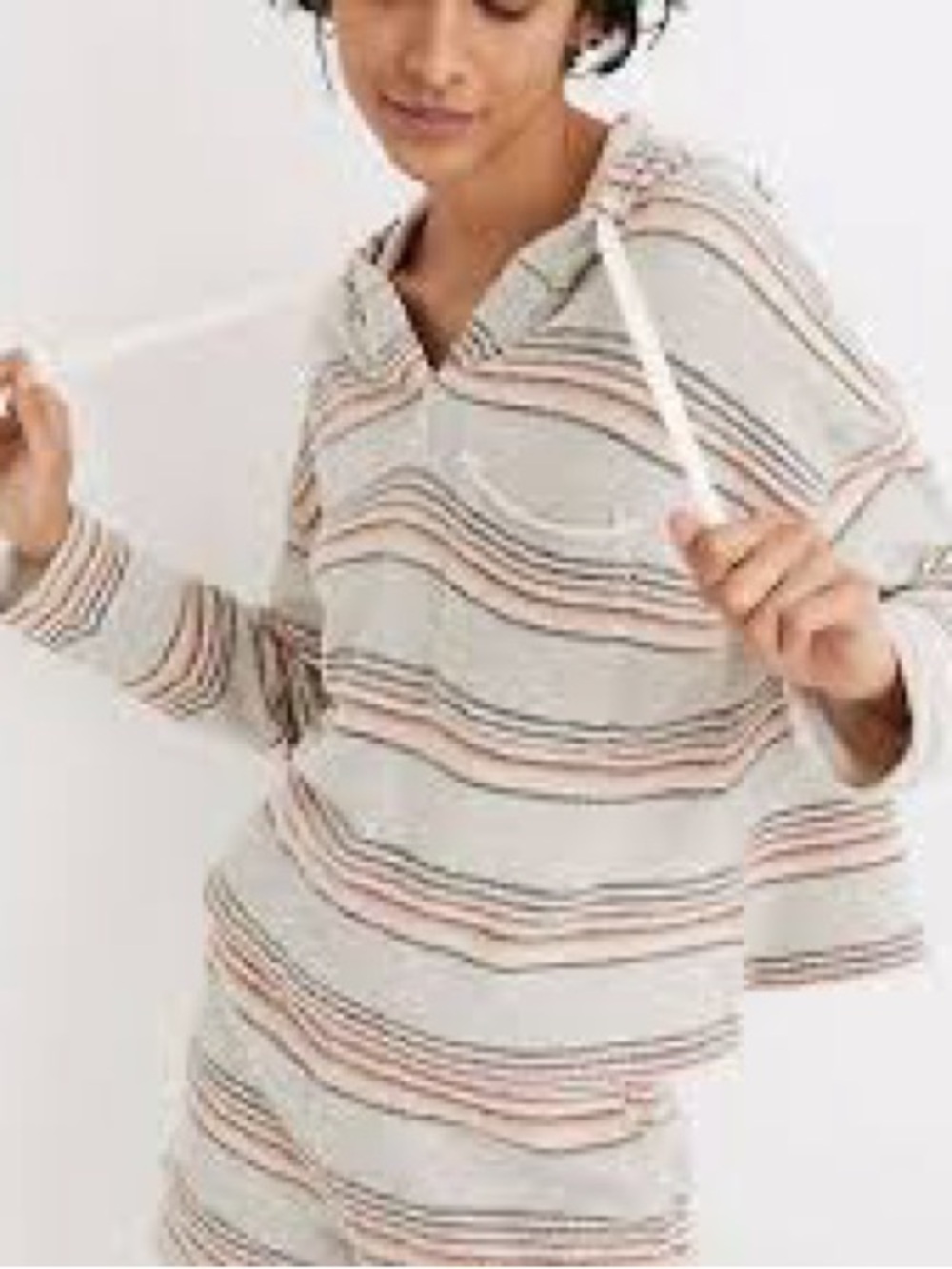 Madewell MWL Lounge Set Popover Crop Knit Hoodie and Shorts French Terry Stripe